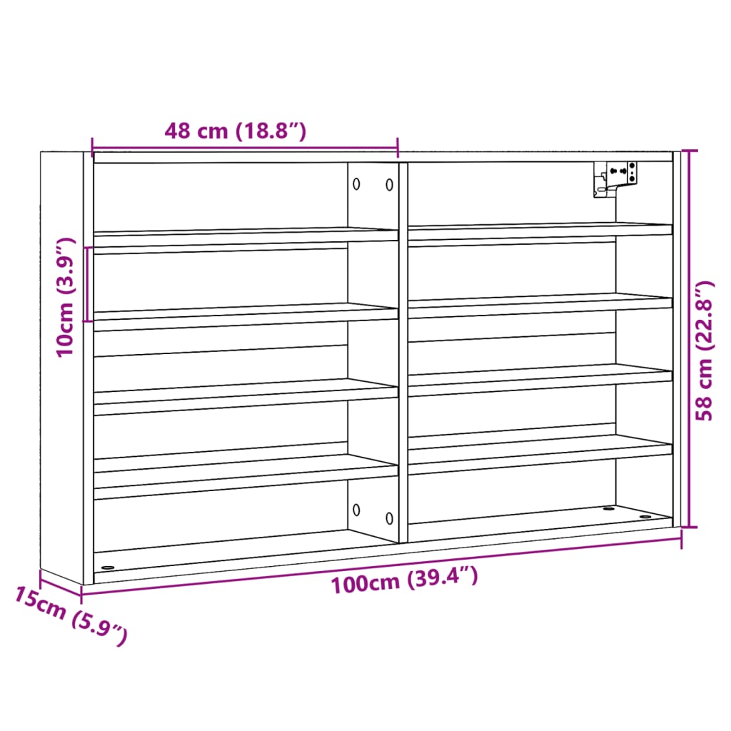 vidaXL Vitrina de madera de ingeniería marrón roble 100x15x58 cm