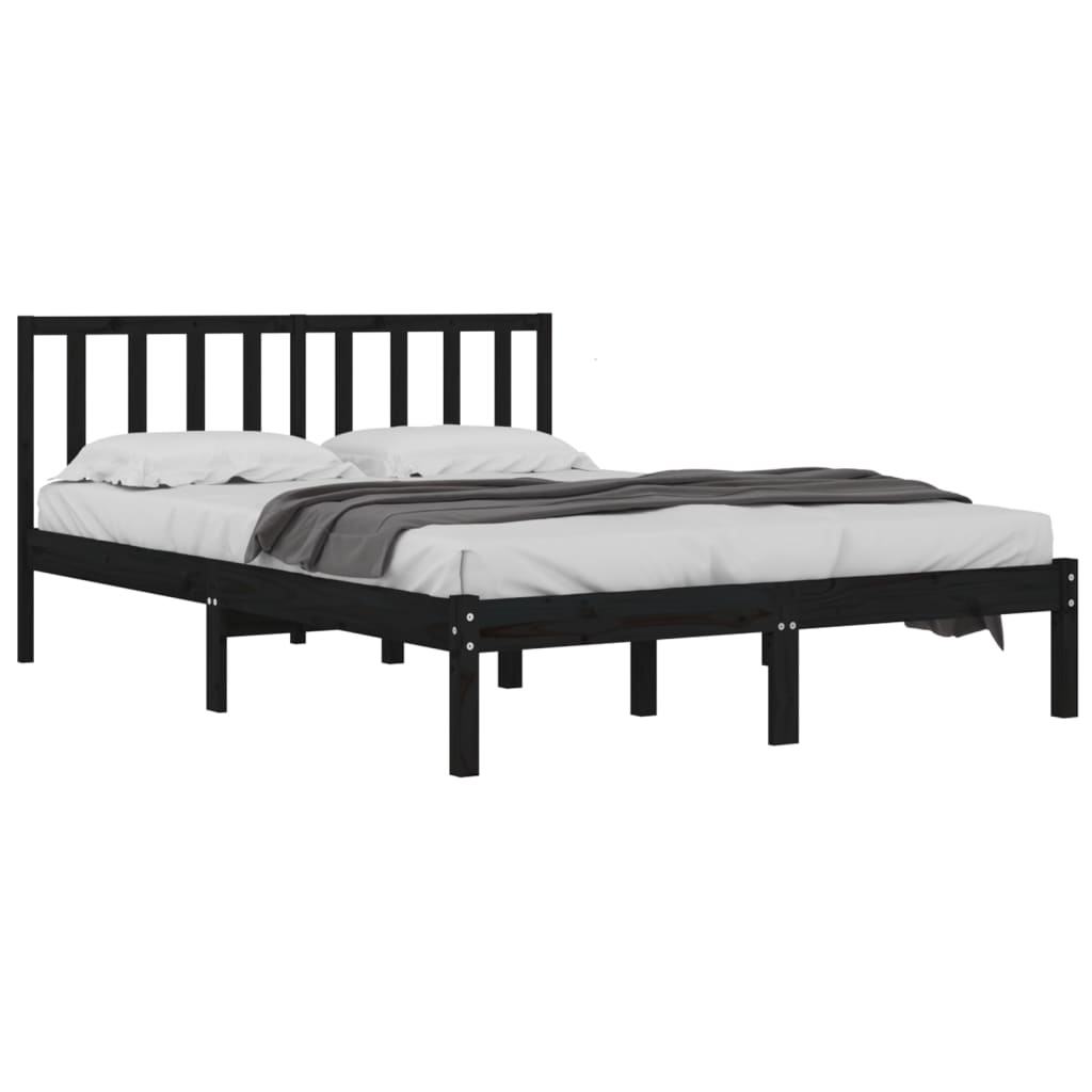 vidaXL Estructura de cama madera maciza de pino negro 135x190 cm