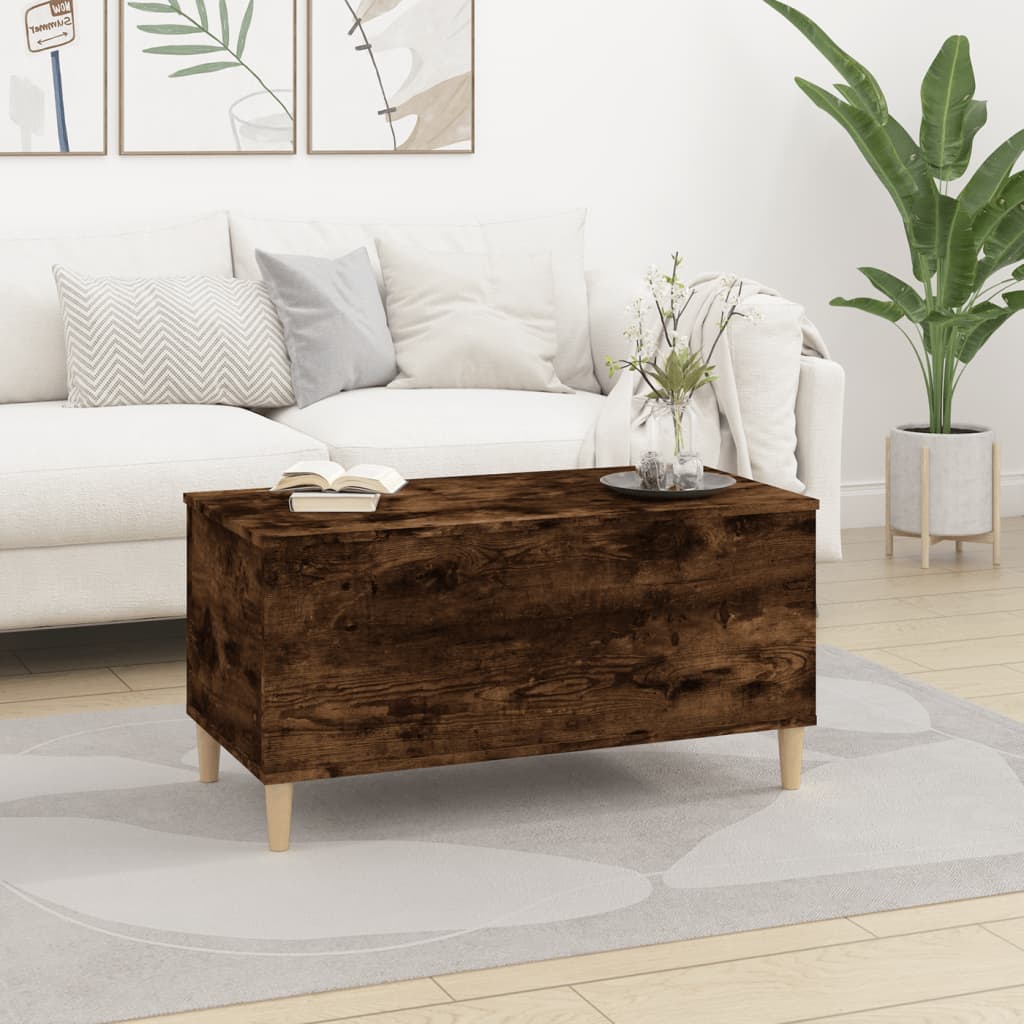 vidaXL Mesa de centro madera contrachapada roble ahumado 90x44,5x45 cm