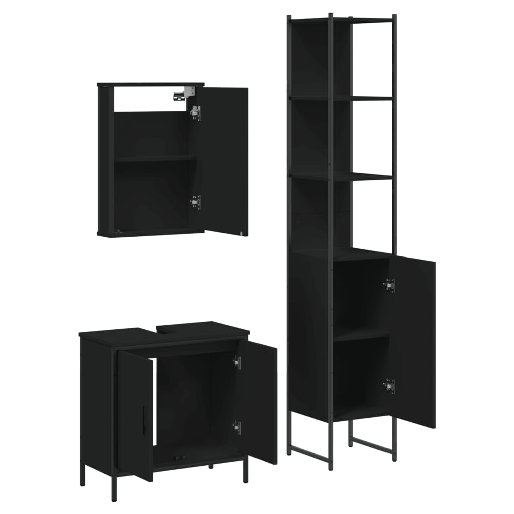 vidaXL Juego de muebles de baño 3 pzas madera contrachapada negro