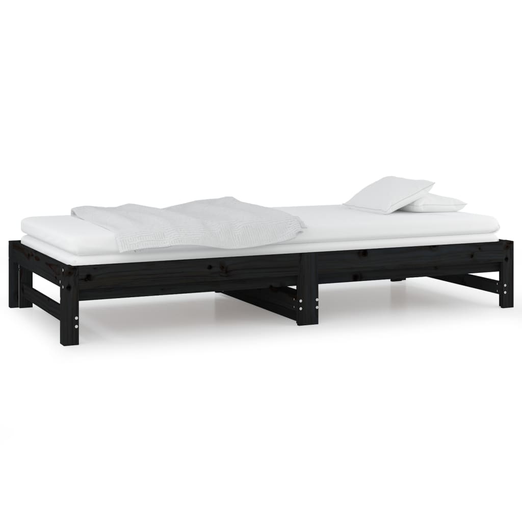 vidaXL Sofá cama extraíble madera maciza de pino negro 2x(80x200) cm