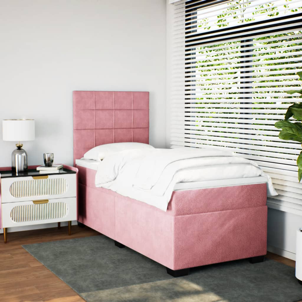 vidaXL Cama box spring con colchón terciopelo rosa 80x200 cm