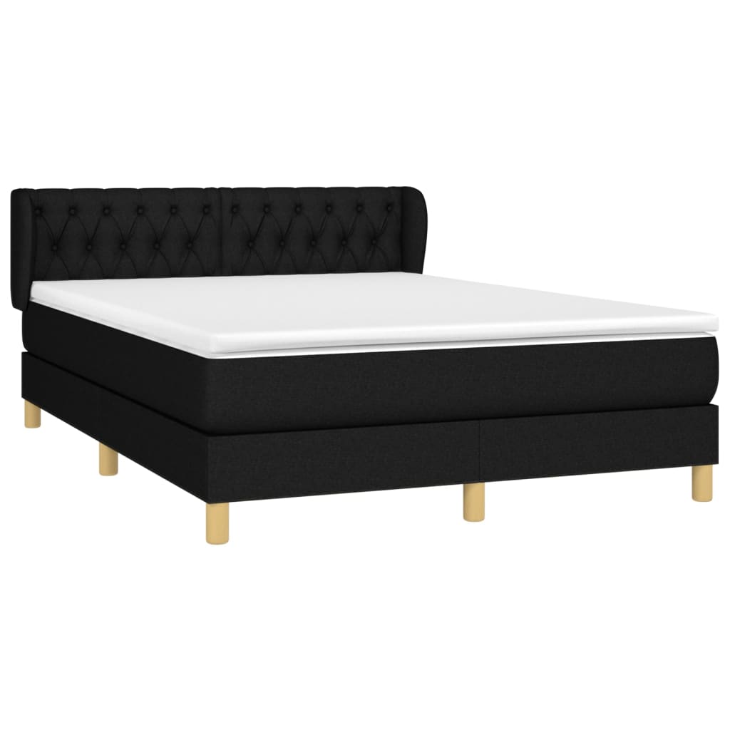 vidaXL Cama box spring con colchón tela negro 140x190 cm