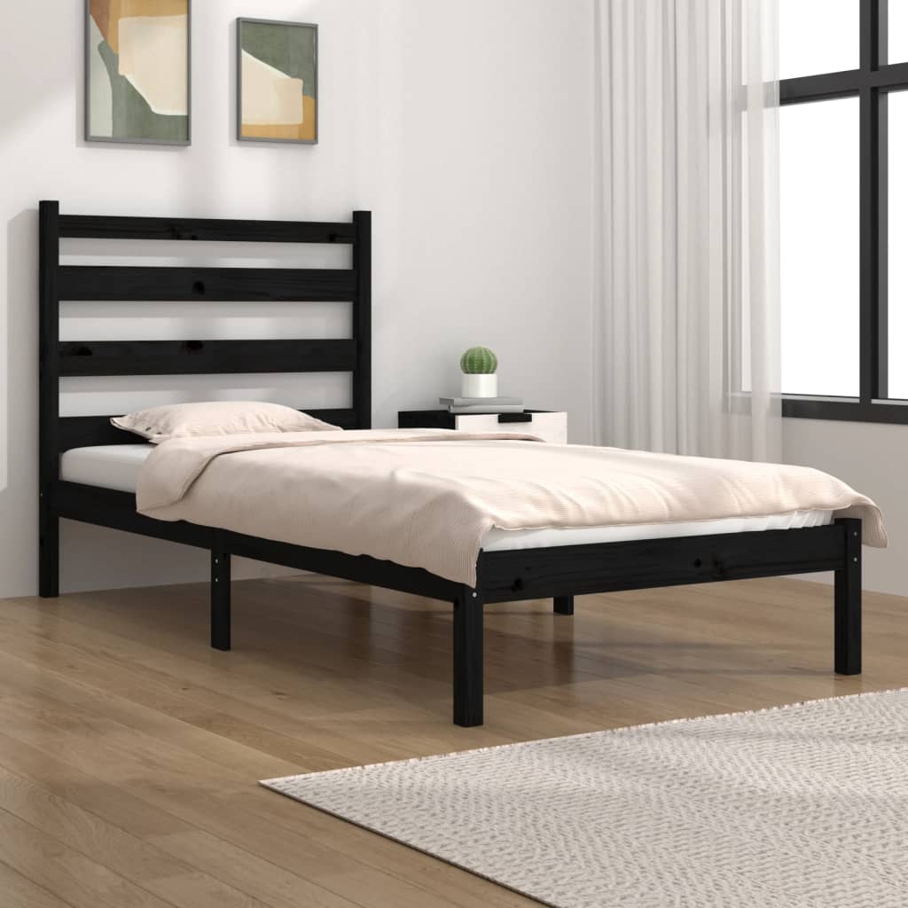 vidaXL Estructura de cama madera maciza de pino negro 75x190 cm