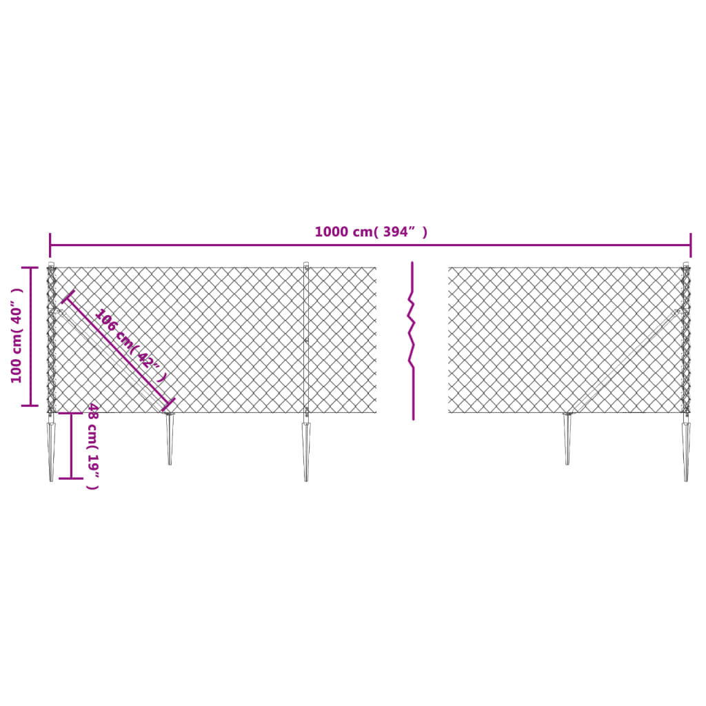 vidaXL Cerca de alambre con pinchos de anclaje plateado 1x10 m