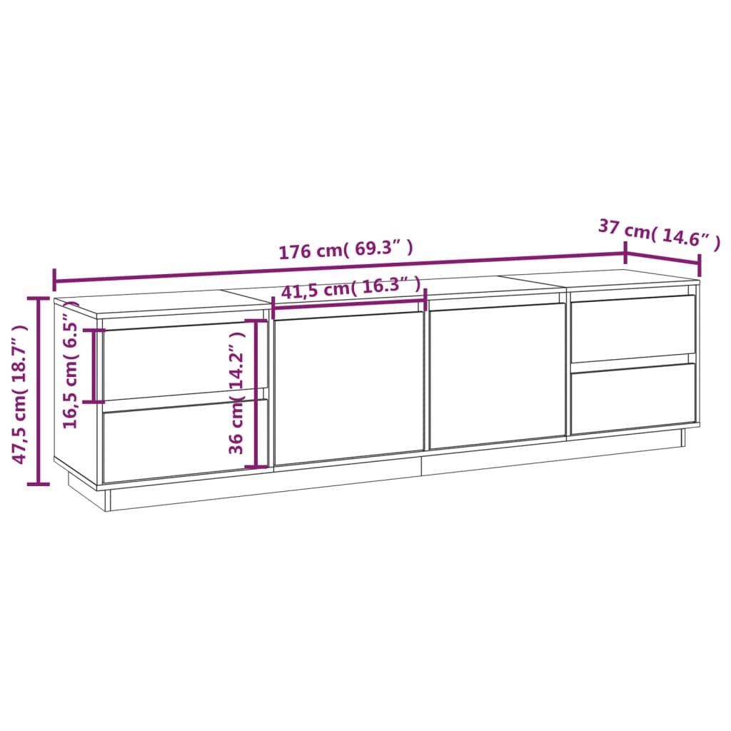 vidaXL Mueble de TV de madera maciza de pino 176x37x47,5 cm