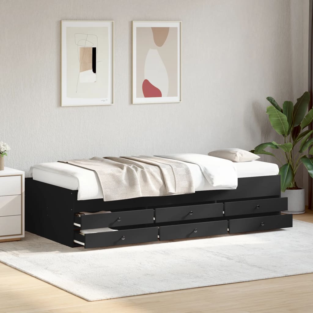 vidaXL Sofá cama con cajones sin colchón negro 75x190 cm