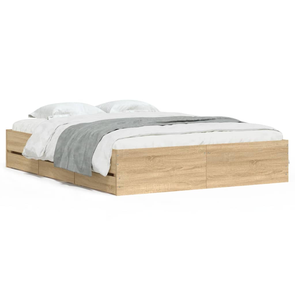 vidaXL Cama con cajones madera ingeniería roble Sonoma 150x200 cm