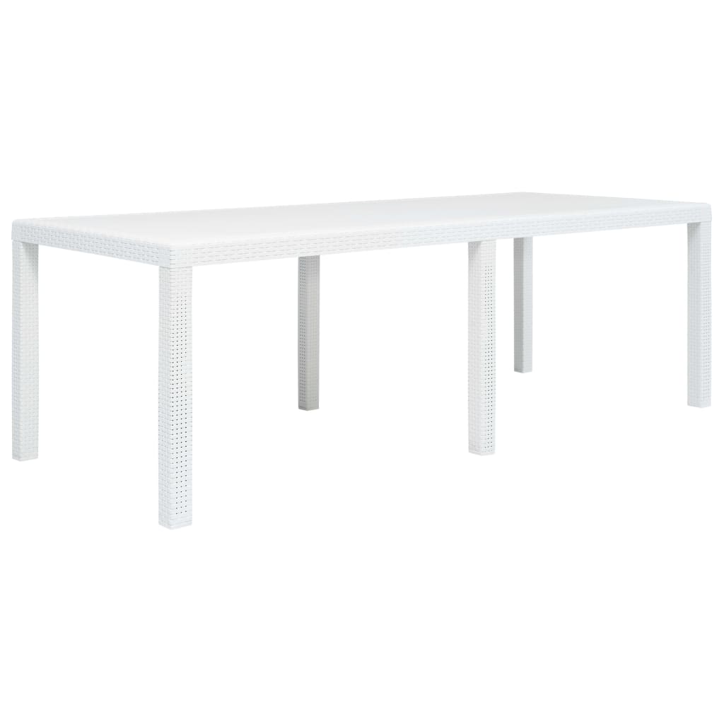 vidaXL Mesa de jardín aspecto de ratán plástico blanca 220x90x72 cm