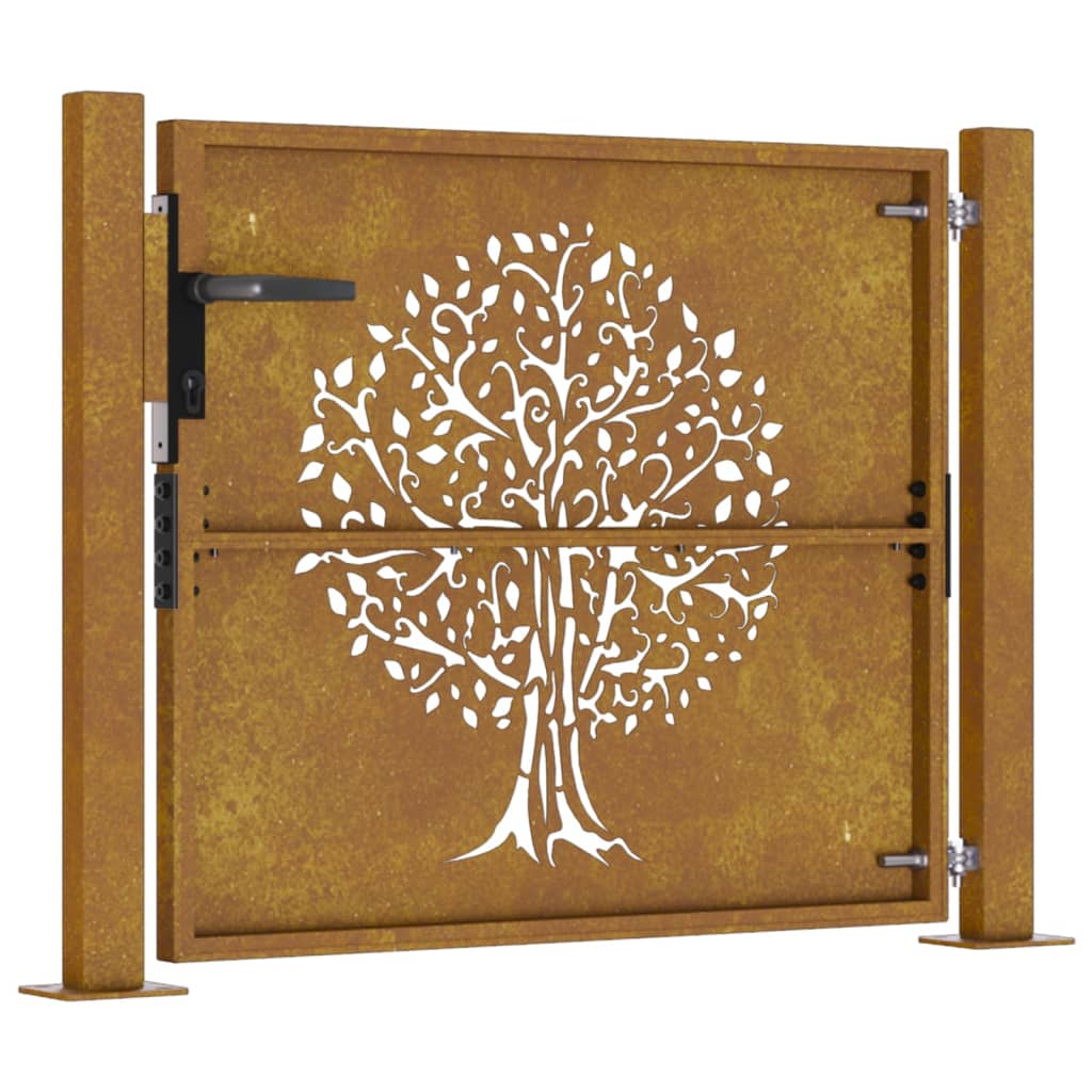 vidaXL Puerta de jardín acero corten diseño árbol 105x105 cm