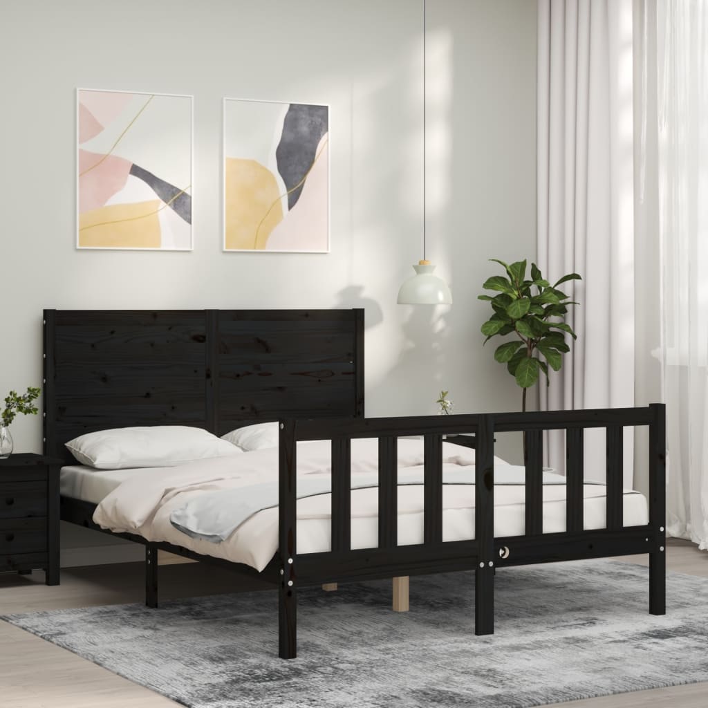 vidaXL Estructura cama de matrimonio con cabecero madera maciza negra