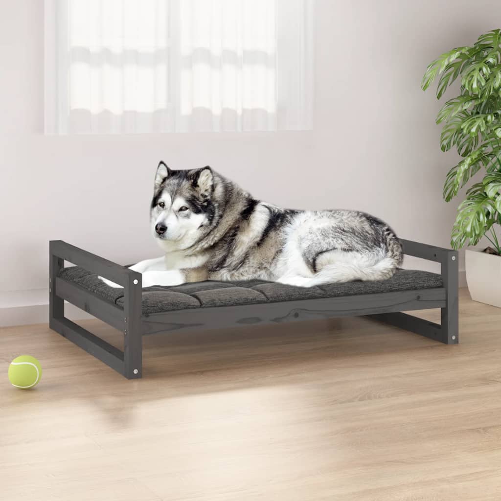 vidaXL Cama para perros madera maciza de pino gris 105,5x75,5x28 cm