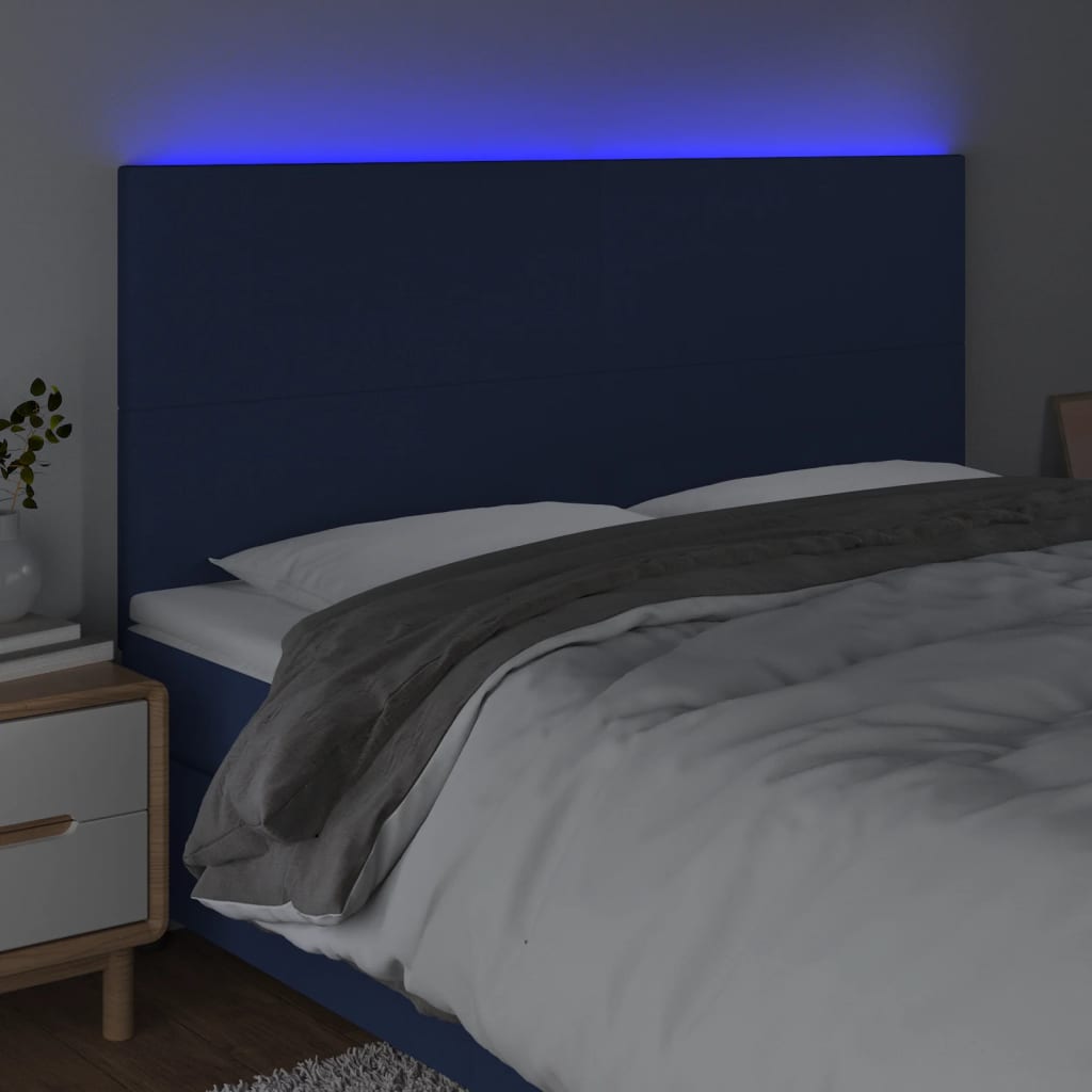 vidaXL Cabecero con luces LED tela azul 180x5x118/128 cm
