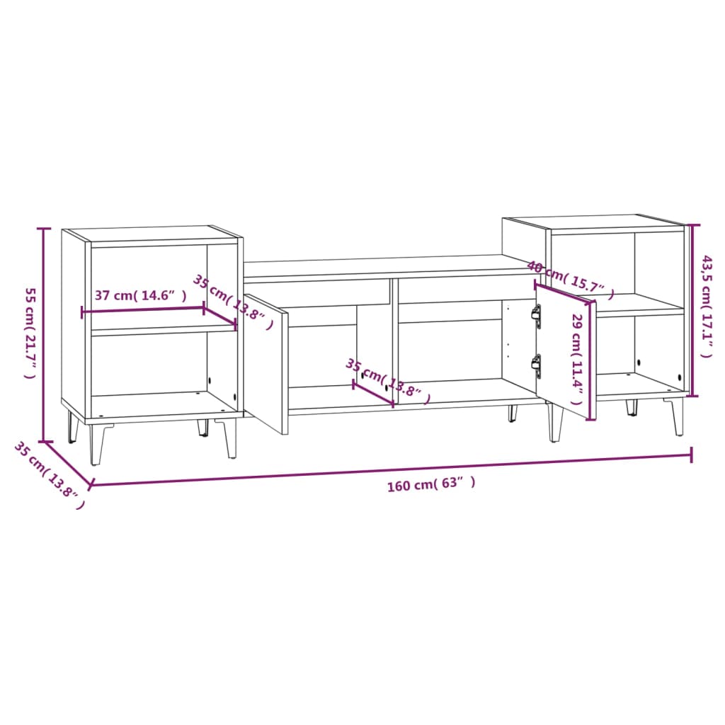 vidaXL Mueble para TV madera contrachapada marrón roble 160x35x55 cm