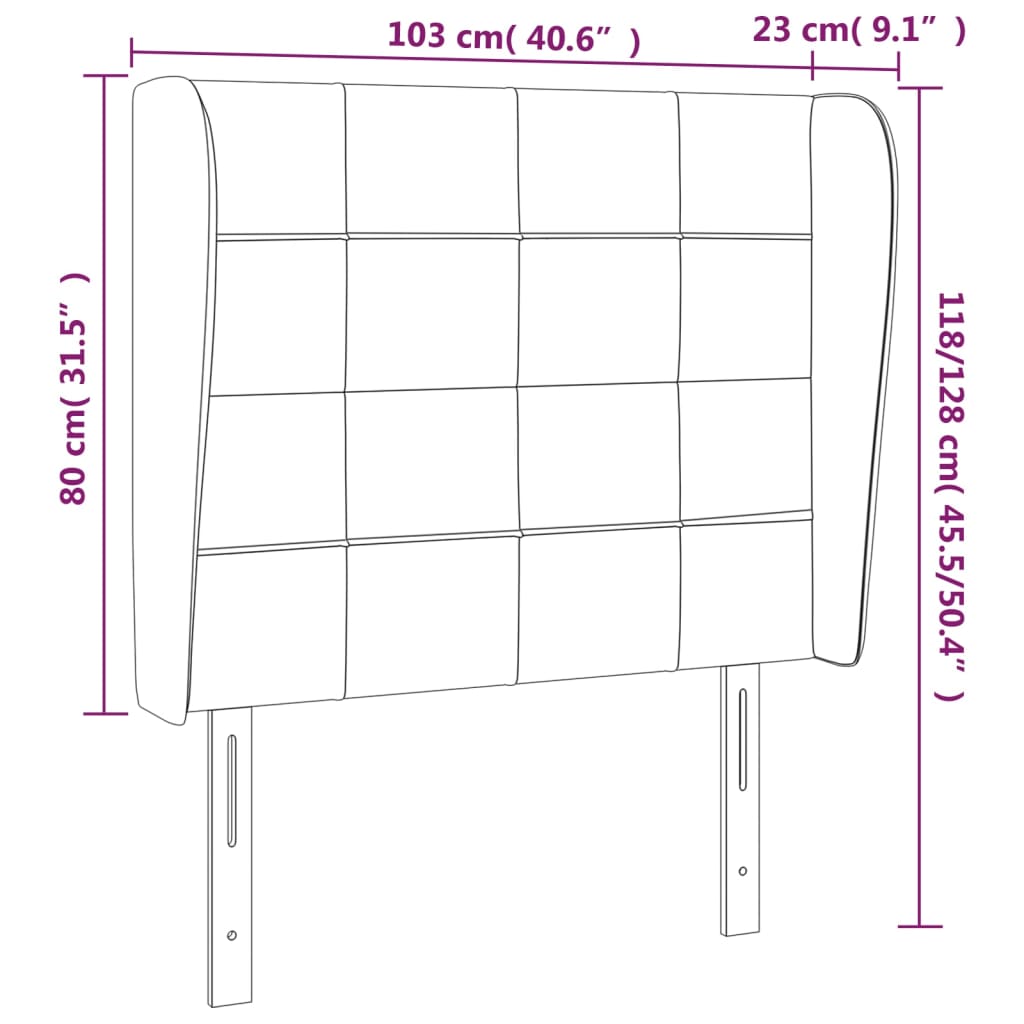 vidaXL Cabecero con orejas de terciopelo negro 103x23x118/128 cm