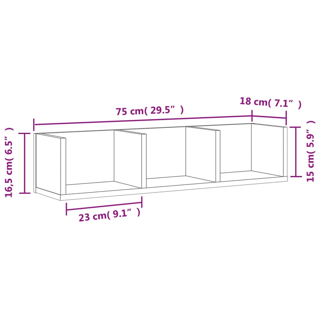 vidaXL Mueble de pared madera ingeniería gris hormigón 75x18x16,5 cm