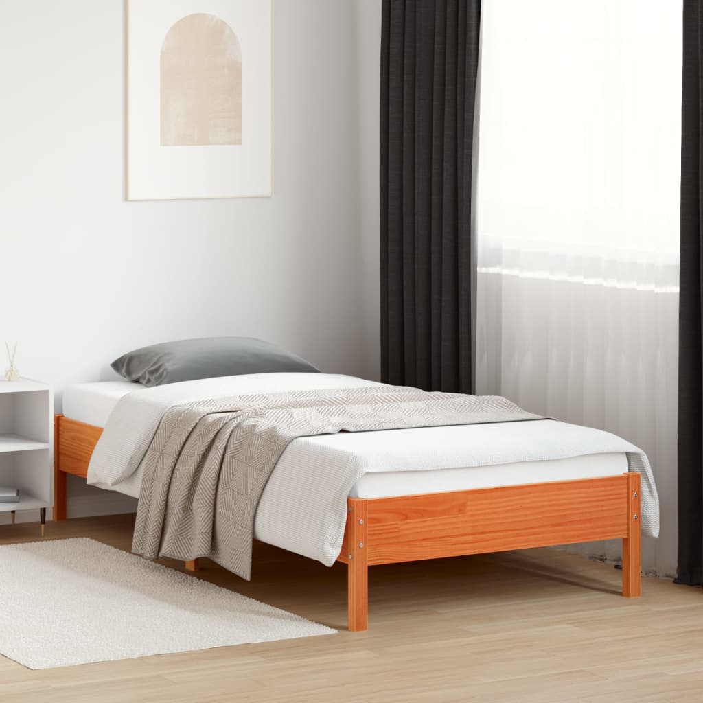 vidaXL Cama sin colchón madera maciza de pino marrón cera 100x200 cm