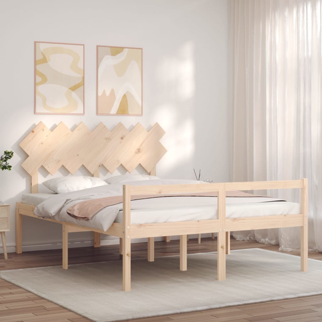 vidaXL Cama de matrimonio para personas mayores cabecero madera maciza