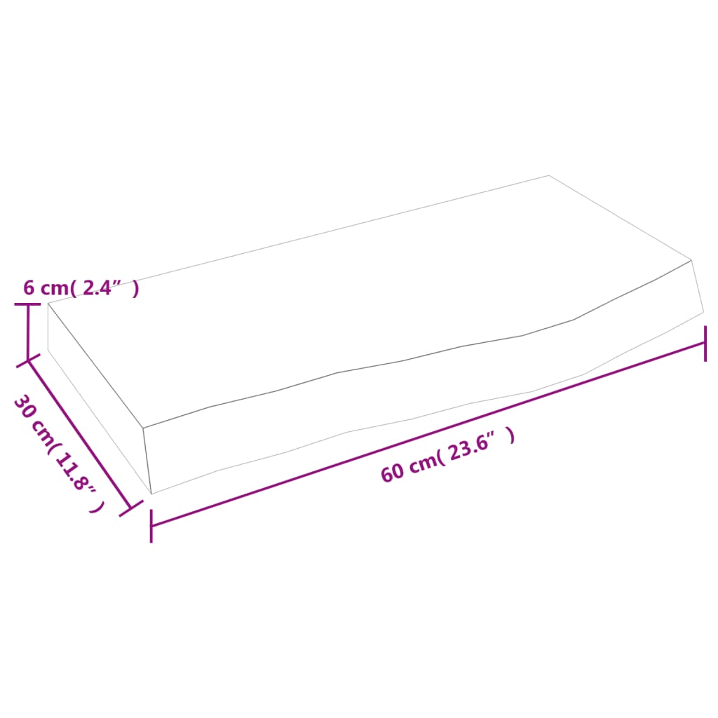 vidaXL Encimera de baño madera maciza sin tratar 60x30x(2-6) cm