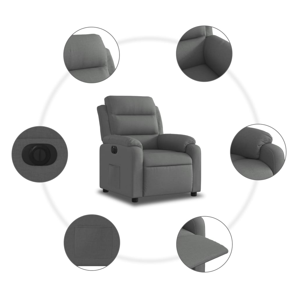 vidaXL Sillón reclinable eléctrico de tela gris oscuro