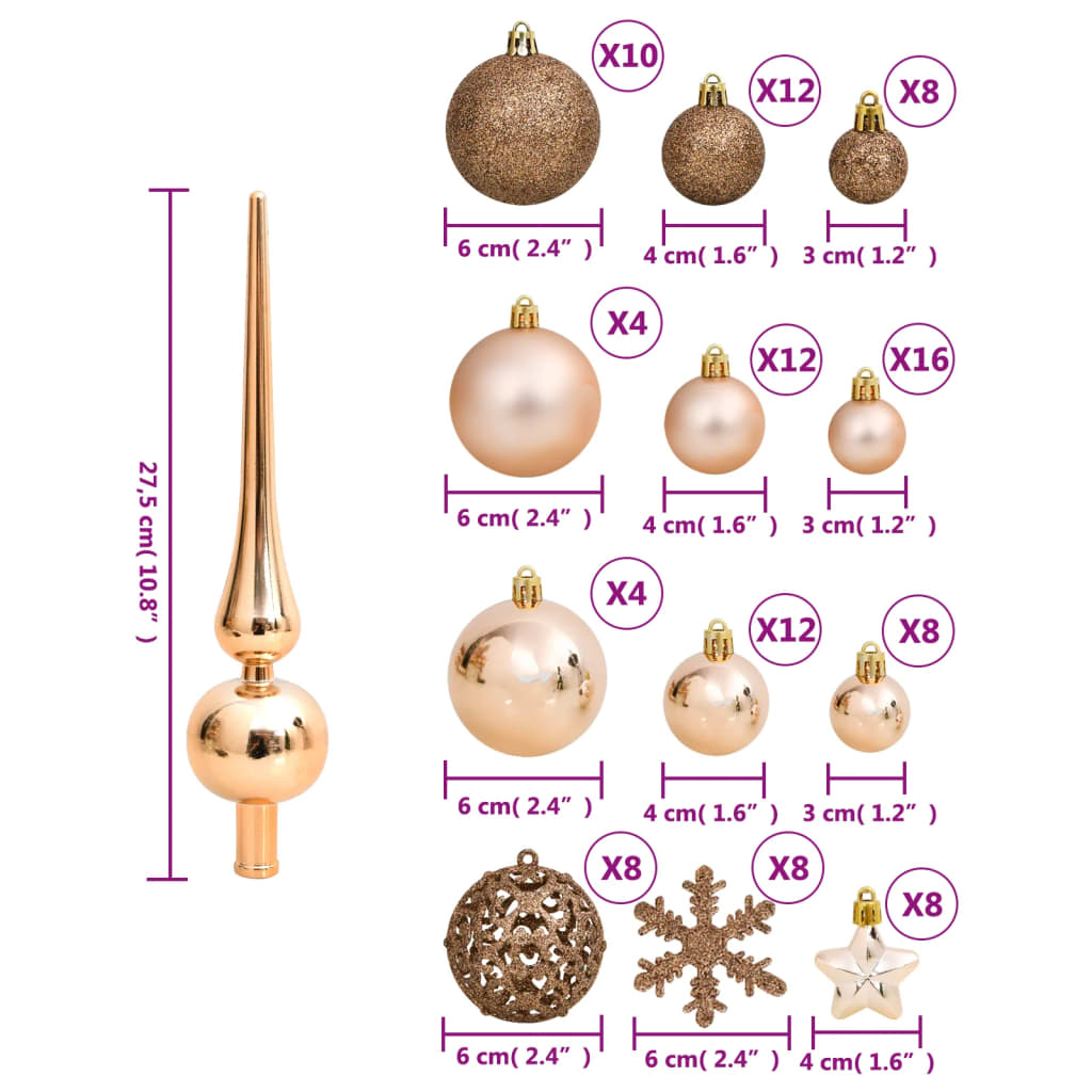 vidaXL Juego de bolas de Navidad 111 pzas poliestireno oro rosa