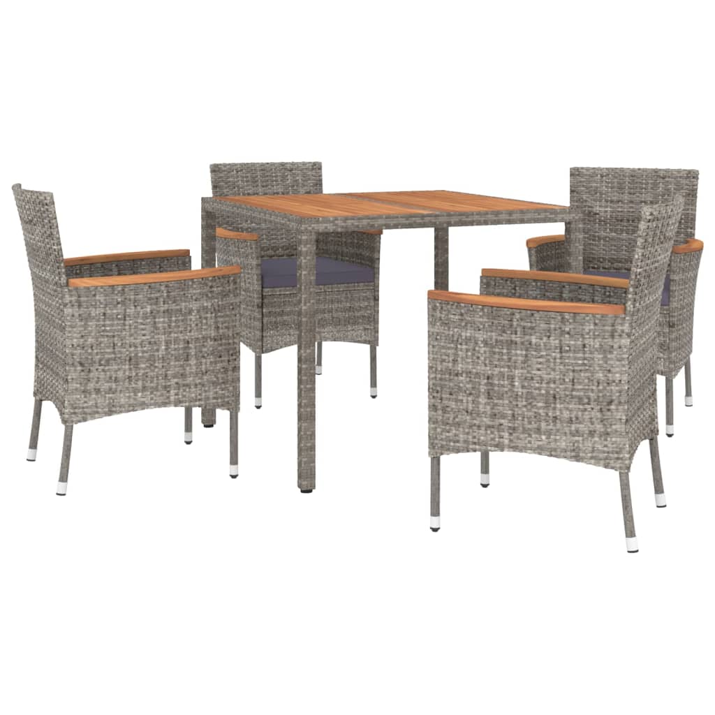 vidaXL Set comedor de jardín 5 piezas con cojines ratán sintético gris