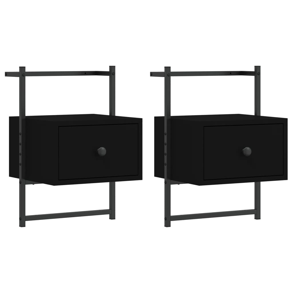 vidaXL Mesitas de noche de pared 2 unidades negro 35x30x51 cm