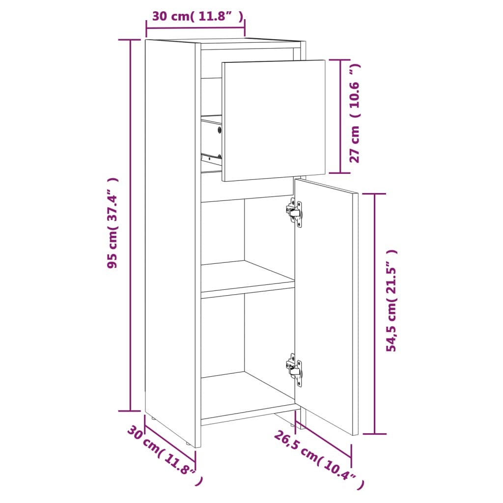 vidaXL Armario de baño madera contrachapada roble ahumado 30x30x95 cm