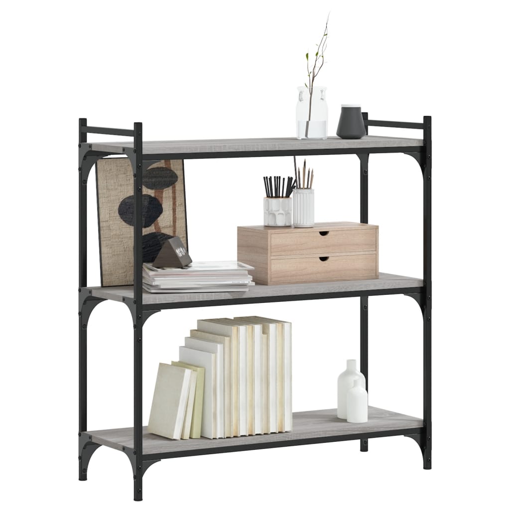 vidaXL Librería 3 estantes madera ingeniería gris Sonoma 80x30x86 cm