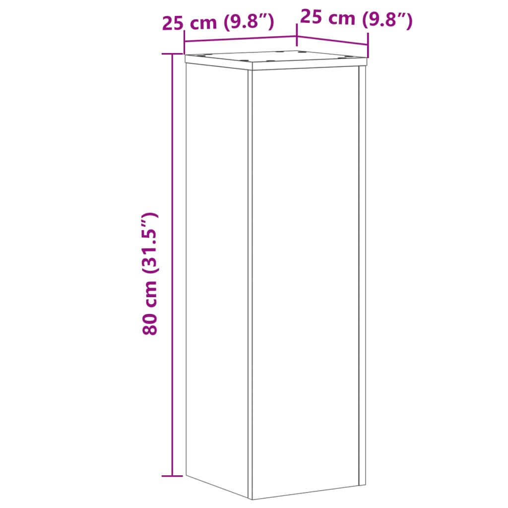 vidaXL Soportes de plantas 2 uds madera marrón roble 25x25x80 cm