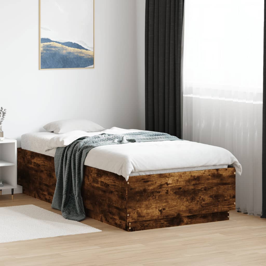 vidaXL Estructura cama con luces LED madera roble ahumado 75x190 cm