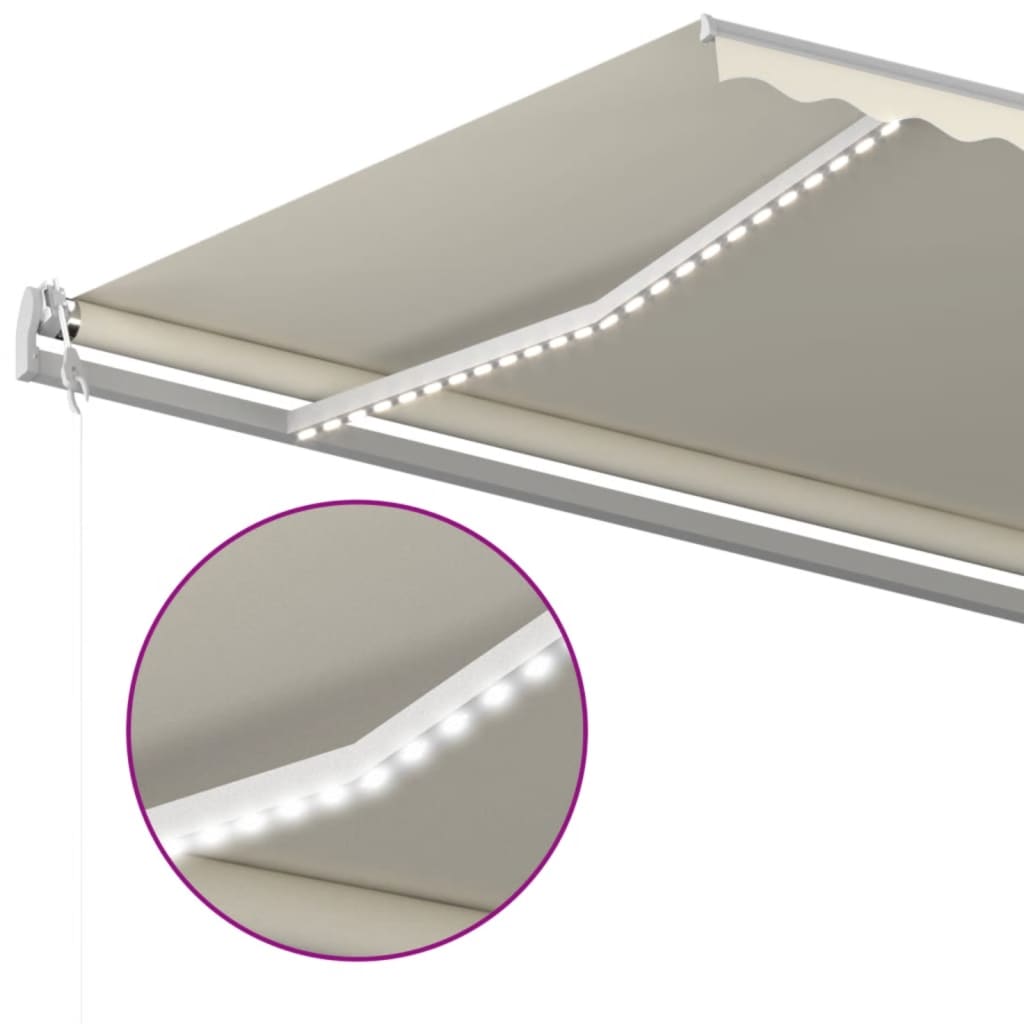 vidaXL Toldo automático con LED sensor de viento crema 500x350 cm