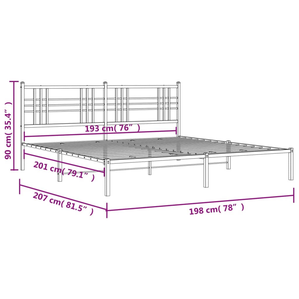 vidaXL Estructura cama sin colchón con cabecero metal negro 193x203 cm