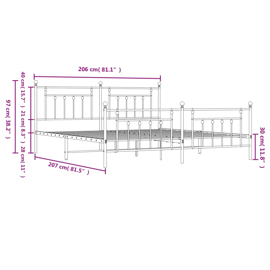 vidaXL Estructura cama sin colchón con estribo metal blanco 200x200 cm