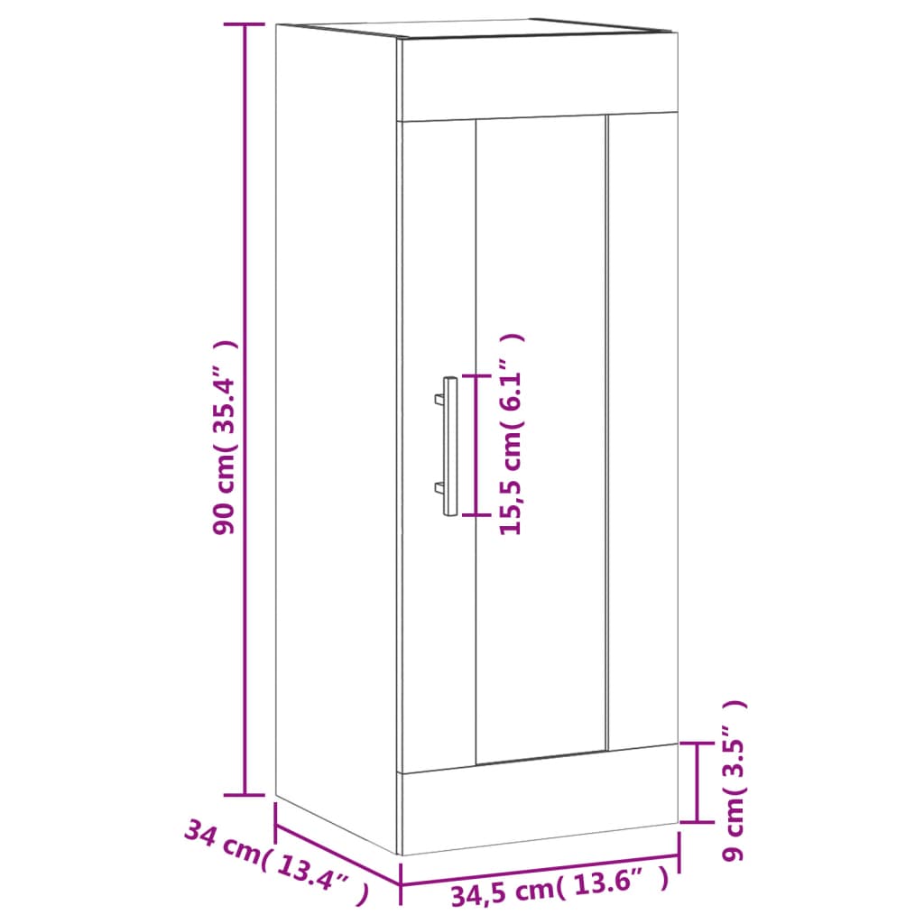 vidaXL Armario de pared madera ingeniería marrón roble 34,5x34x90 cm