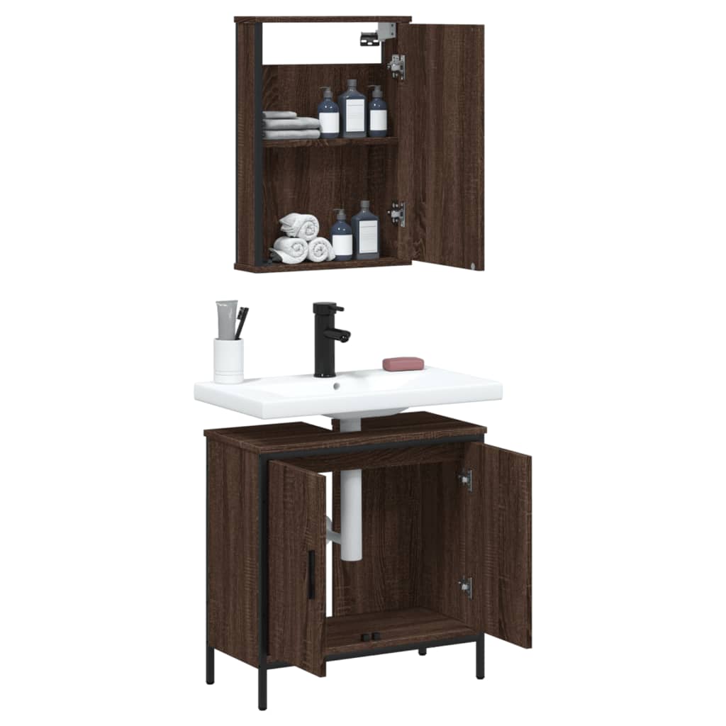 vidaXL Set de muebles baño 2 pzas madera contrachapada marrón roble