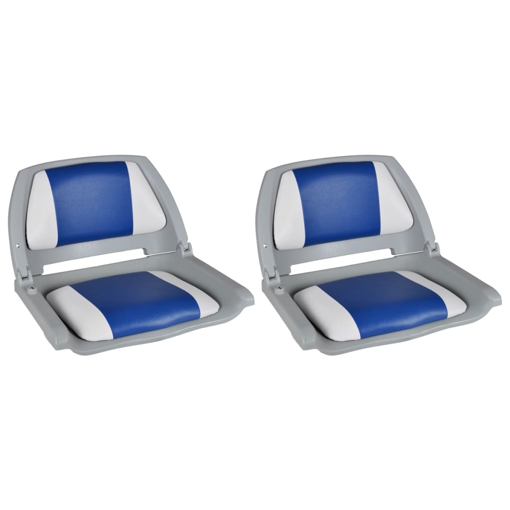 vidaXL Asiento de barco respaldo plegable cojín azul blanco 48x51x41cm