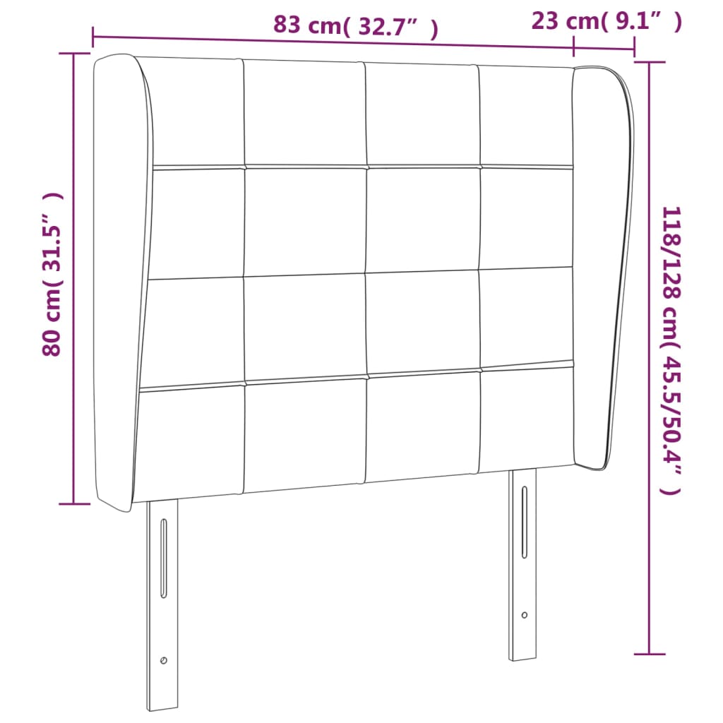 vidaXL Cabecero con orejas de terciopelo negro 83x23x118/128 cm