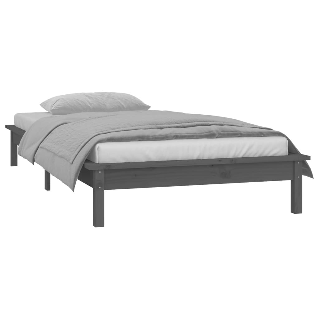 vidaXL Estructura de cama con LED madera maciza gris 75x190 cm