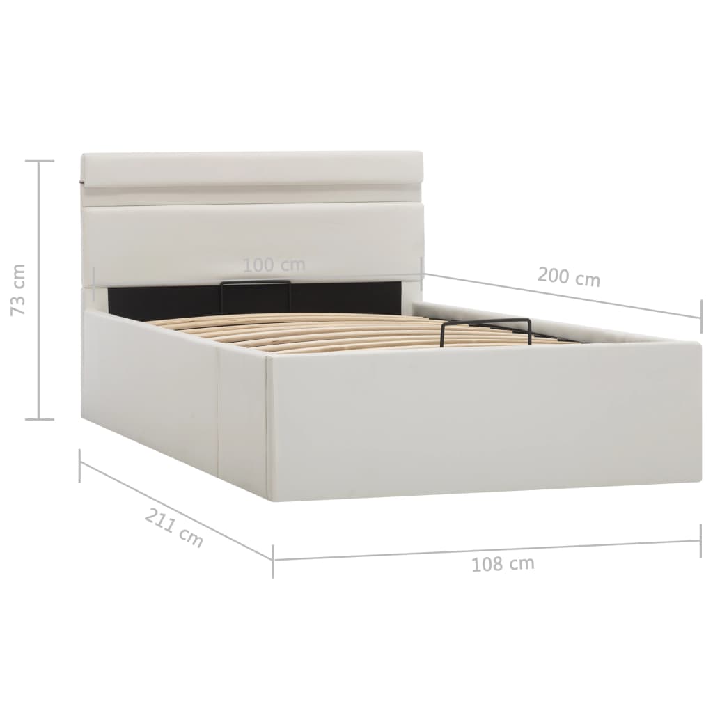 vidaXL Cama canapé hidráulica con LED cuero sintético blanco 100x200cm