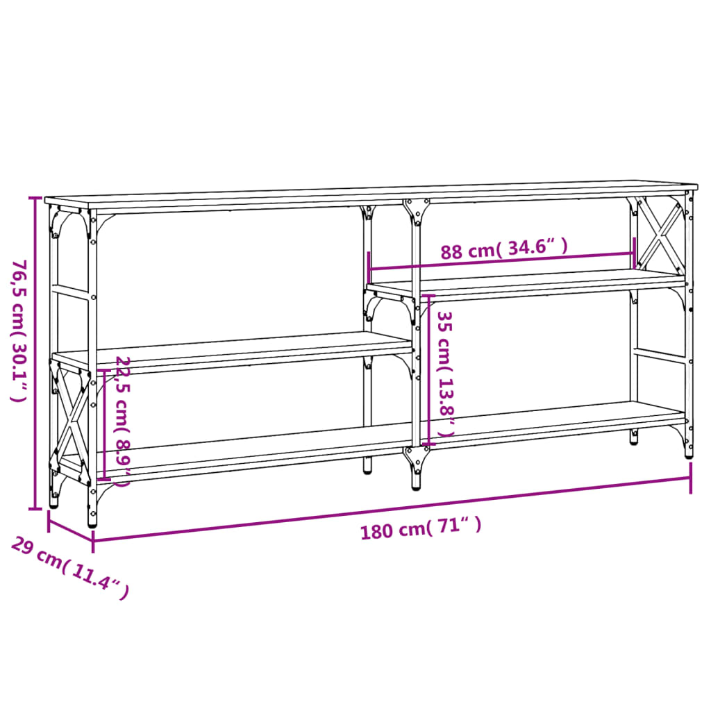 vidaXL Mesa consola madera de ingeniería roble Sonoma 180x29x76,5 cm