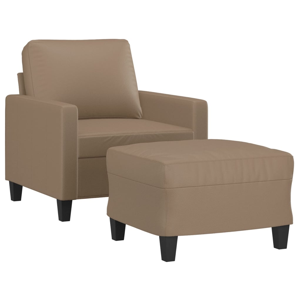 vidaXL Sillón con taburete cuero sintético color capuchino 60 cm