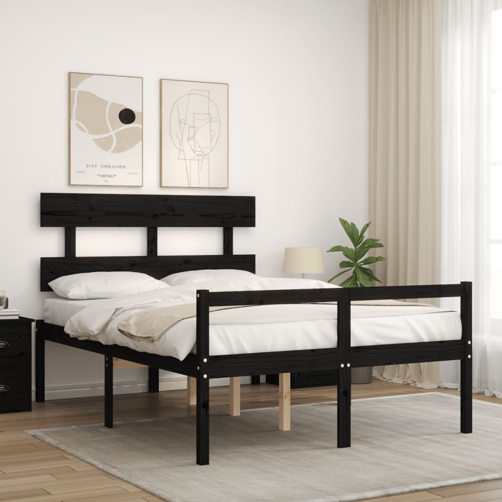 vidaXL Cama para personas mayores con cabecero madera maciza negro