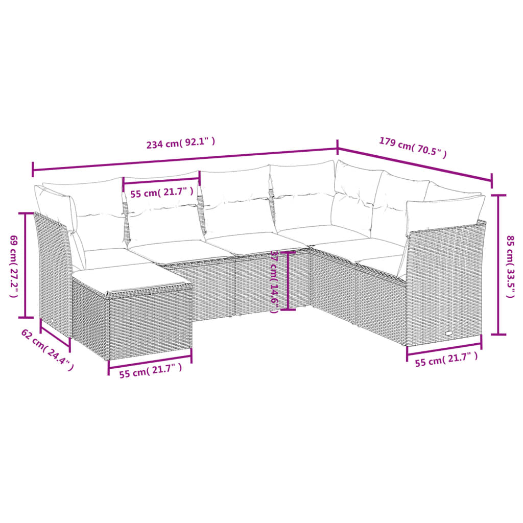 vidaXL Set de comedor de jardín 7 pzas y cojines ratán sintético negro