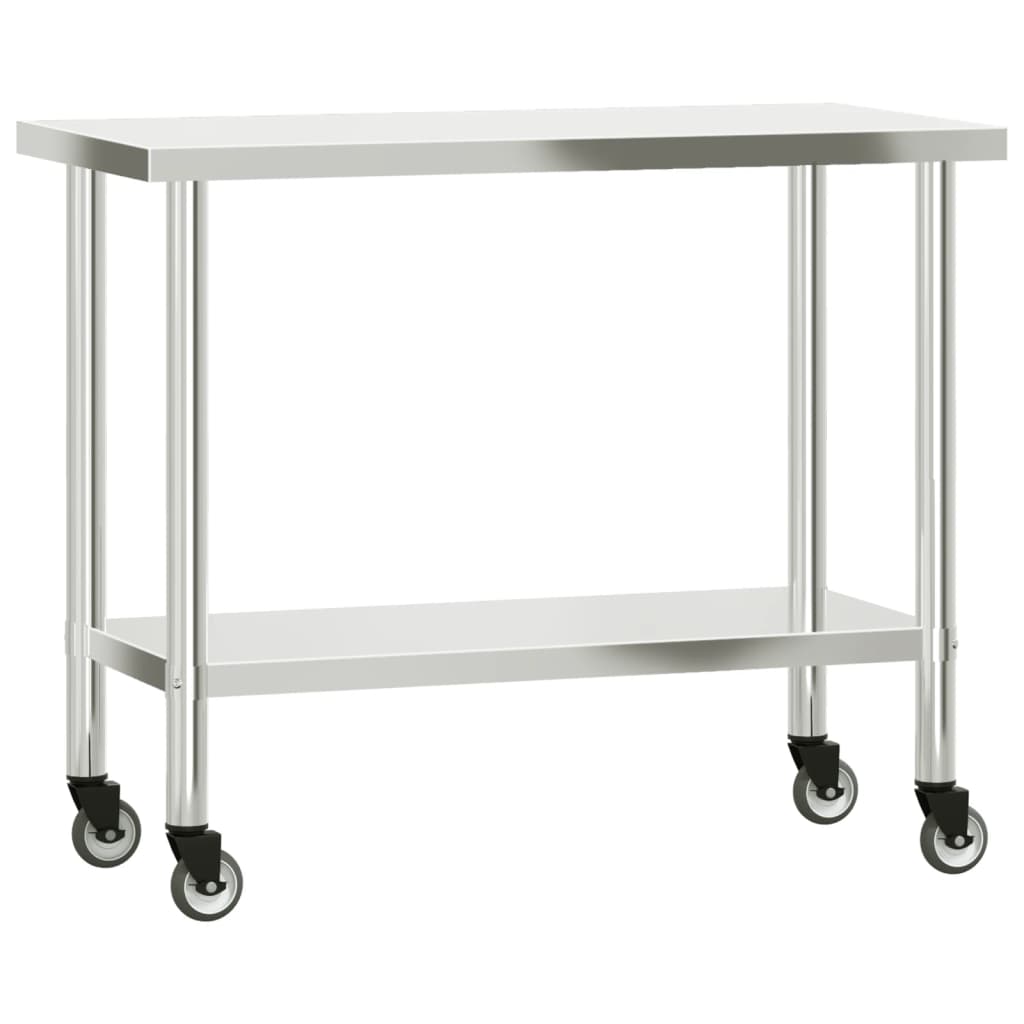 vidaXL Mesa de trabajo para cocina con estante acero inox 110x55x150cm