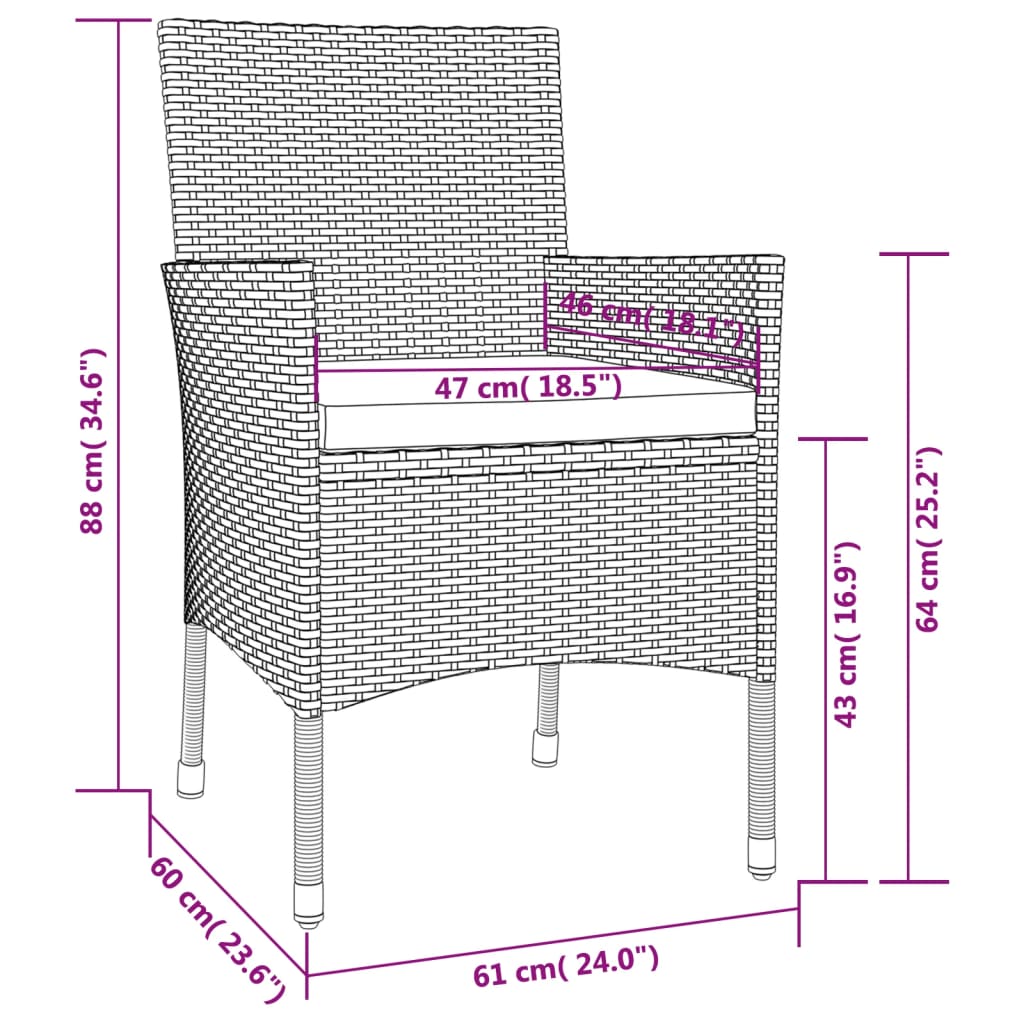 vidaXL Mesita y sillas jardín 5 pzas y cojines ratán sintético gris