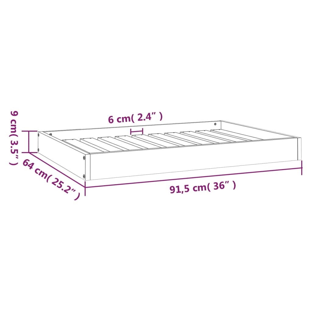 vidaXL Cama para perros madera maciza de pino negro 91,5x64x9 cm