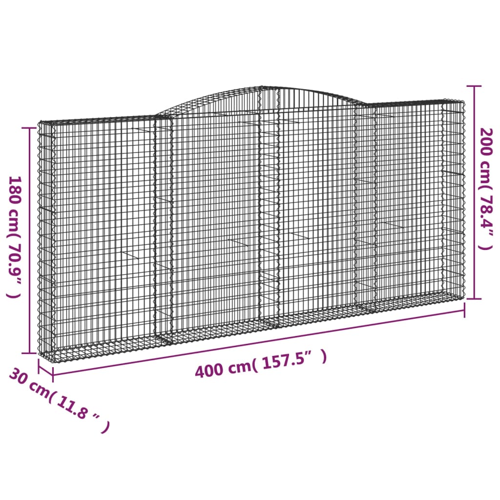 vidaXL Cestas de gaviones 9 uds forma de arco hierro 400x30x180/200 cm