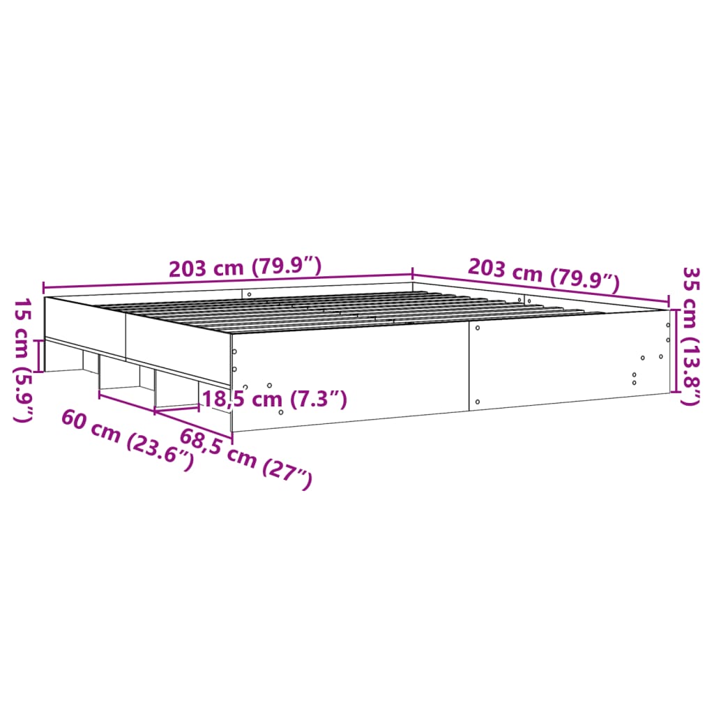 vidaXL Estructura de cama madera de ingeniería roble Sonoma 200x200 cm