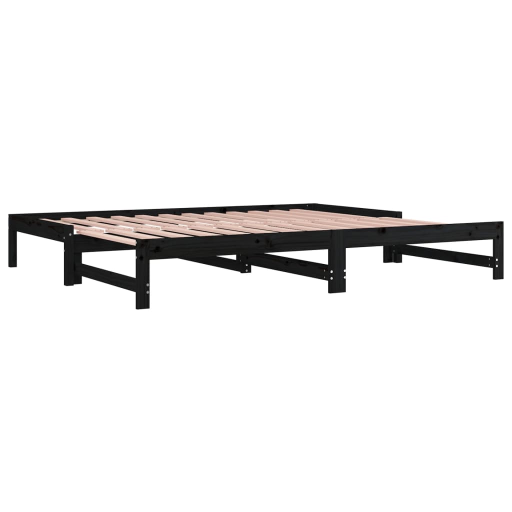 vidaXL Sofá cama extraíble madera maciza de pino negro 2x(80x200) cm